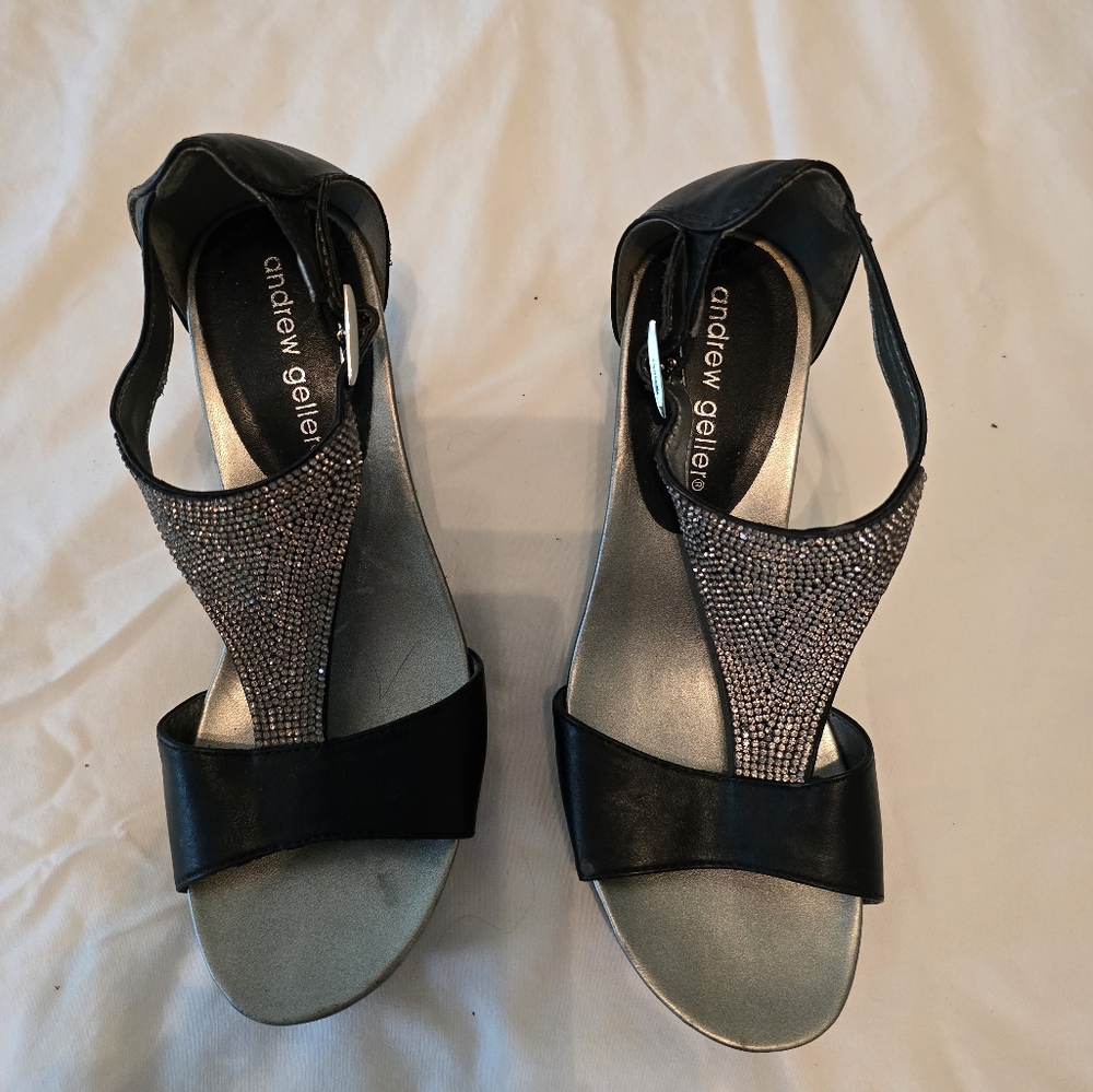 Andrew Geller Black and Silver Sandals with Modern Design